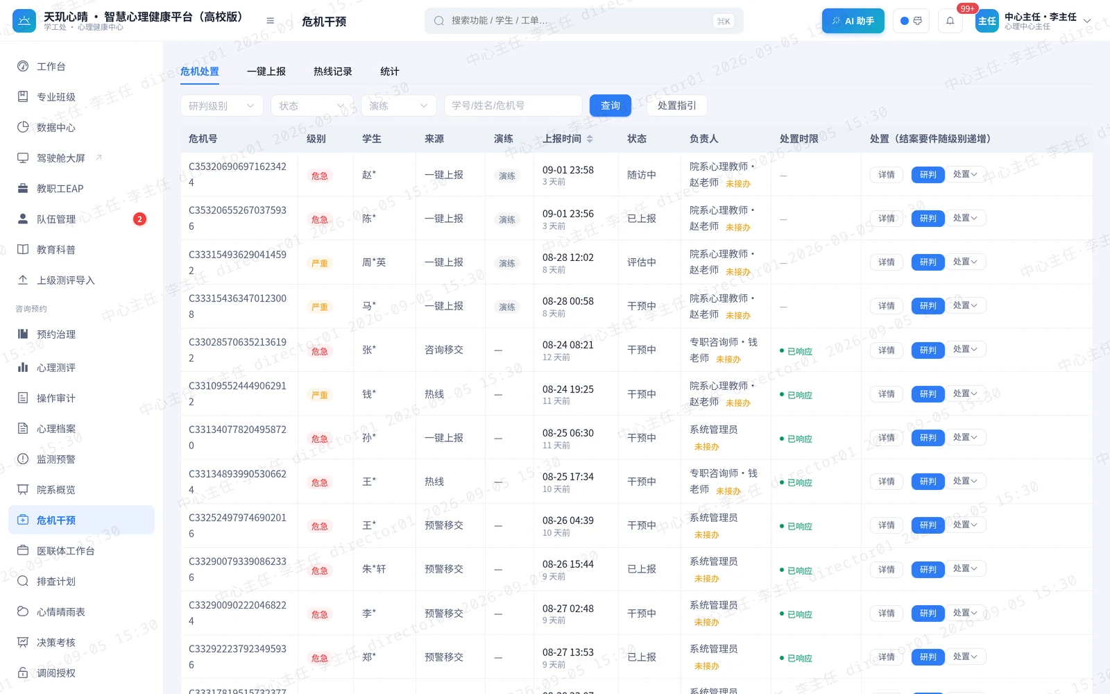 危机干预台账:每一起上报的级别、来源、负责人与处置时限